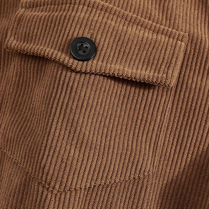 Men's Corduroy Jacket Stand-up Collar Slim Fit Retro Multi-pocket Workwear Commuter Coat for Spring And Autumn