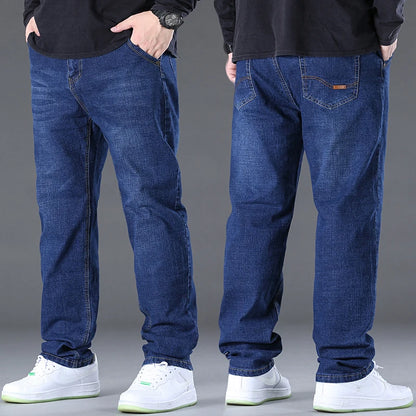 Herren-Jeanshose, große Größe 50, hochelastischer Denim-Stoff, große Hose für 45–150 kg, Jeans, Hombre, weites Bein, Pantalon Homme