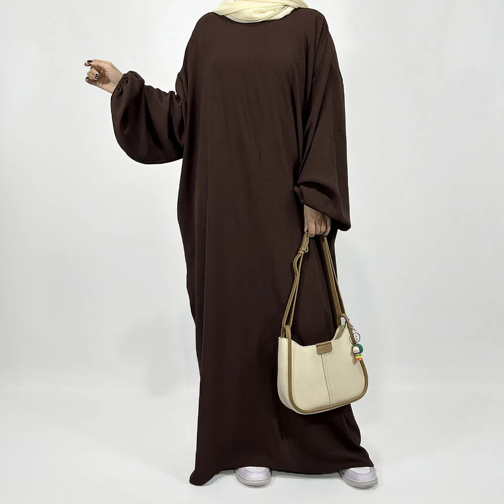 Straight Cut Crepe Abaya with Pockets Modest Elastic Cuff Loose Fitting Ramadan Islamic Dubai Luxury Muslim Women Kaftan Dress.