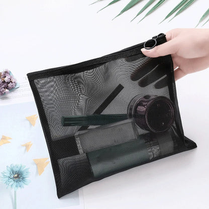 1pcs Transparent Mesh Zipper Cosmetic Bag Women Necessary Organizer Fashion Small Large Black Toiletry Bags Makeup Pouch Case