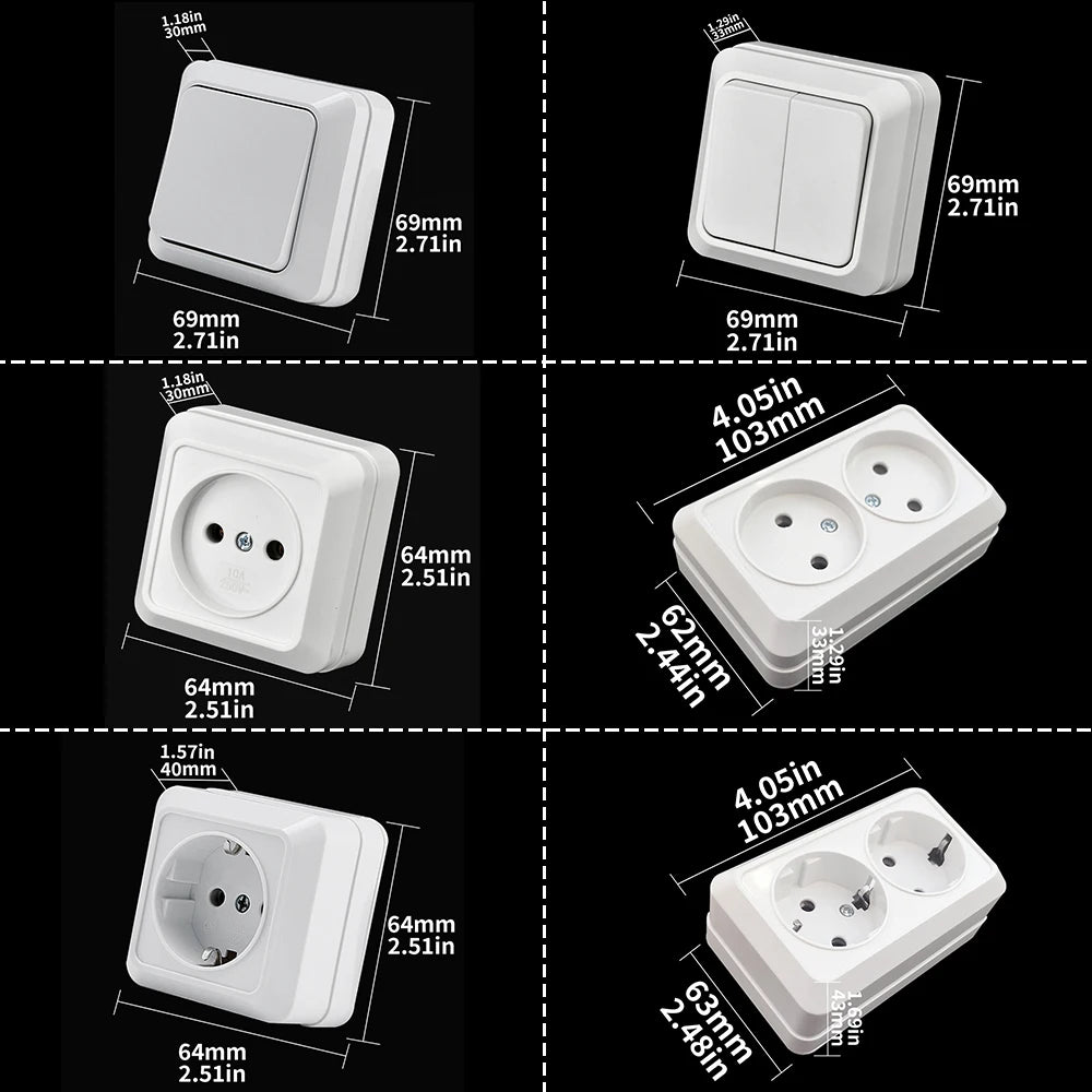 WESA Weiße Wandsteckdose, EU-Standard, Steckdose, Boden, Vintage-Oberfläche, Steckdose, Stecker, flammhemmender Kunststoff.