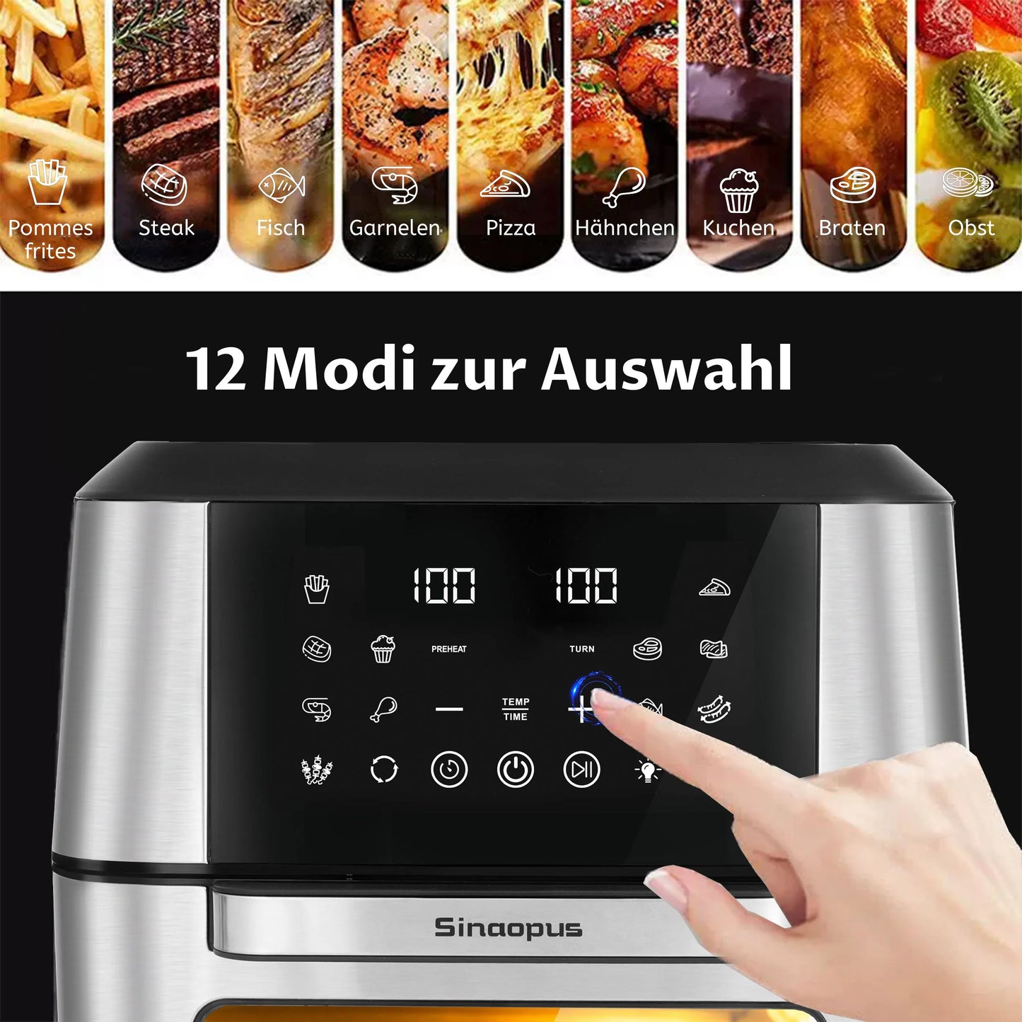 12L Air Fryer Mini Oven,Multi Function Smart machine Air fryers with Glass Viewing Window,Oilless Cooker with LED Touch Control.