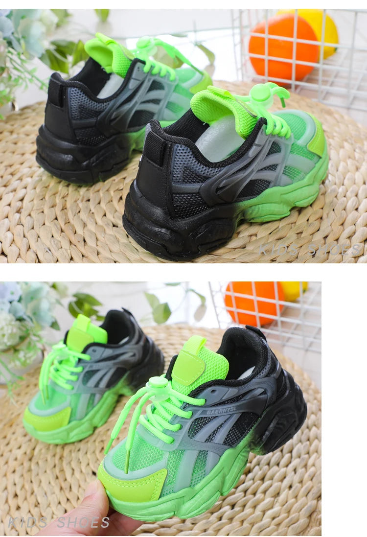 Girls Cute Gradient Mesh Sneakers Low Top Breathable glowing Platform Sports kids Shoes.