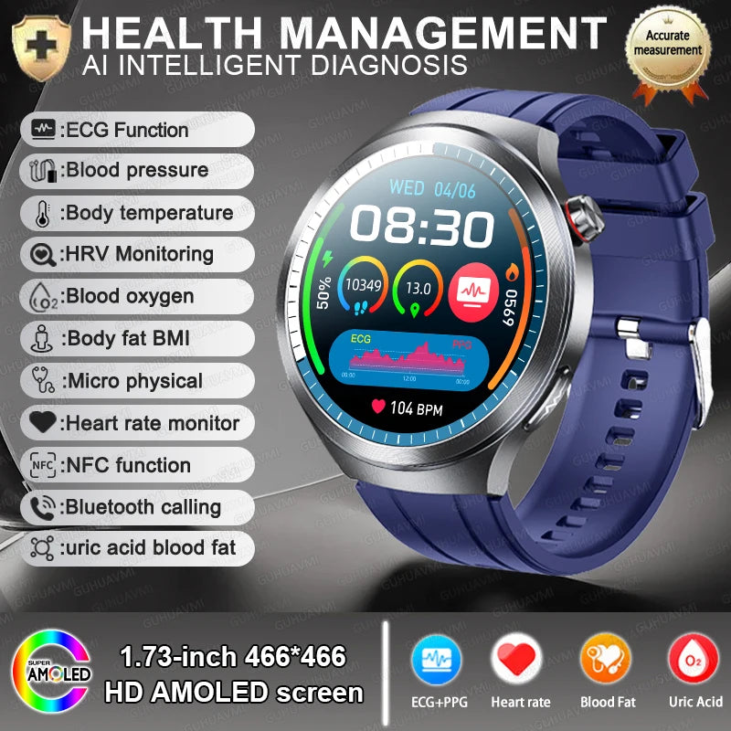 2025 New For HUAWEI Uric Acid Blood Pressure Blood oxygen Body Analysis Smart Watch ECG+PPG Clock Bluetooth call Smart watch Men