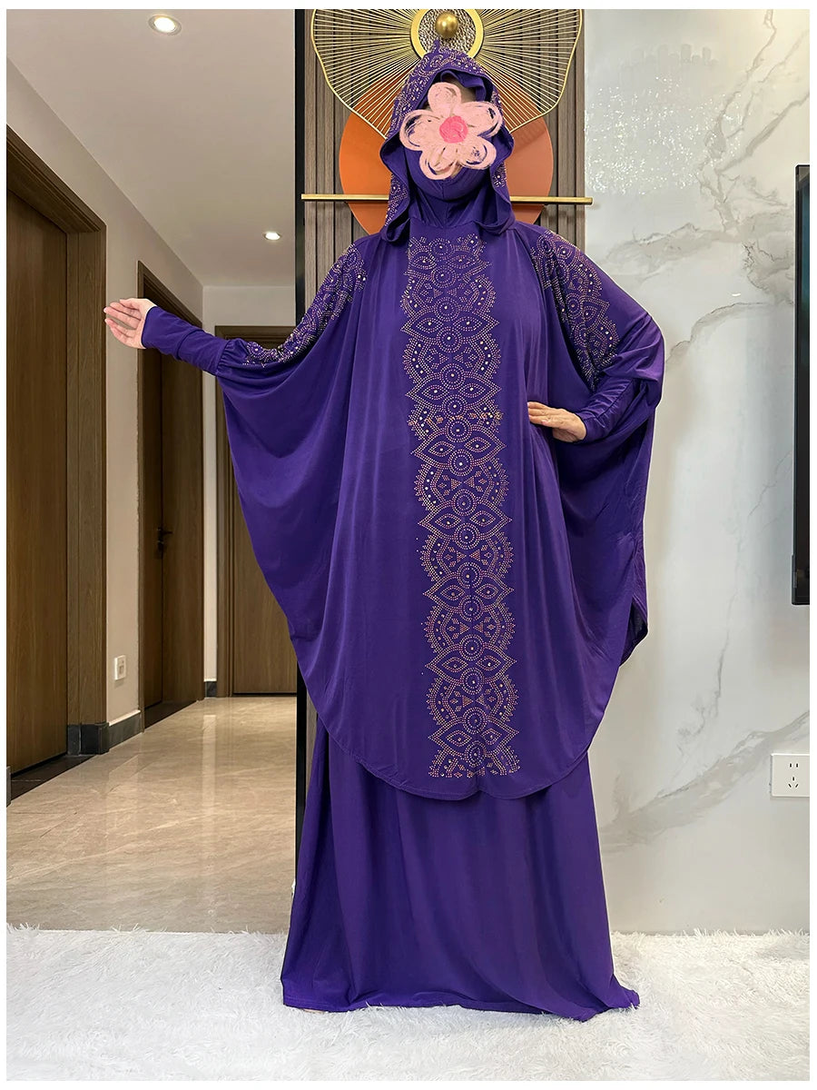 Two Piece Set Dress  Hijab Long Khimar Skirt Sets Islamic Niqab jilbab Women Eid Morocco Muslim Abaya Set Women Prayer Garment.