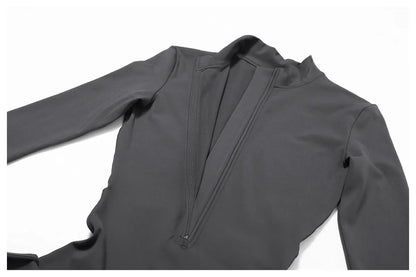 Spring Summer Thin Quick Dry One-Piece Aerial Yoga Suit Long Sleeve Fitness Sports Bodysuit Women Elastic No Mat