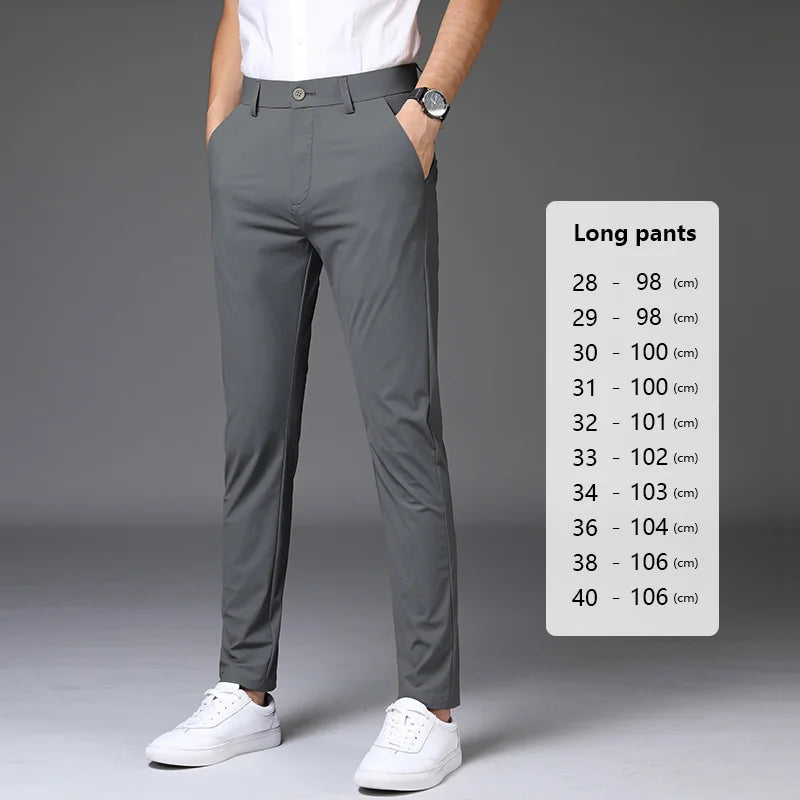 Summer Stretch Suit Pants Men Thin Business Solid Color Slim Ankle-Length Casual Formal Office Trousers Male Plus Size 28-38