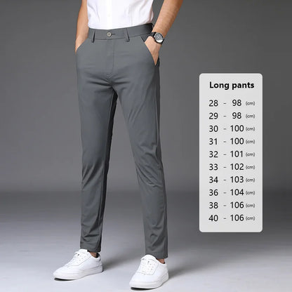 Summer Stretch Suit Pants Men Thin Business Solid Color Slim Ankle-Length Casual Formal Office Trousers Male Plus Size 28-38