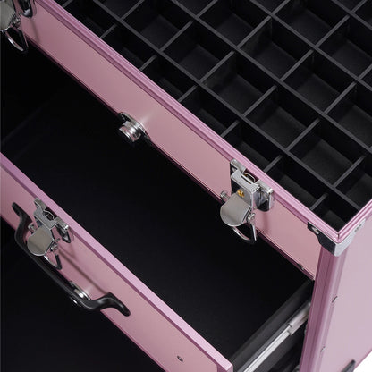 3 in 1 Rolling Makeup Case with Drawer, Large Makeup Case Organizers, Profesional Cosmetic Case for Salon Barber, Light Pink