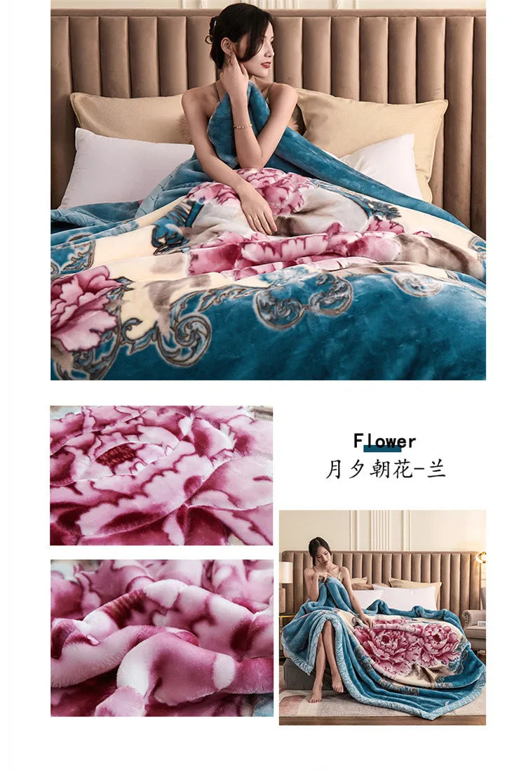 Double-layer Thick Plush Blanket Warm Skin Friendly in Winter Quilt Multiple Non Shedding Prints High Quality Bedding Article