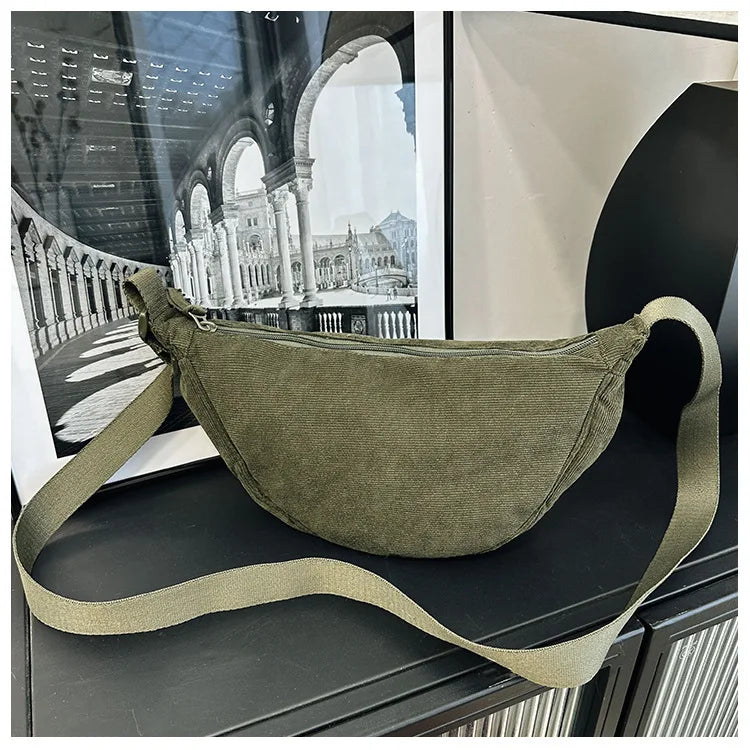 Solid Color Corduroy Women's Hobos Shoulder Bag Retro Casual Female Crossbody Bags Ladies Daily Travel Handbags Messenger Bag