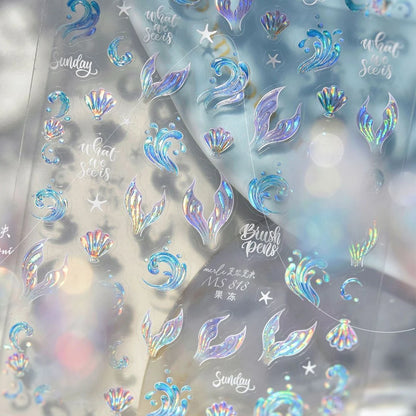 Ocean Theme 5D Nail Sticker Summer Beach Seashells Starfish Conch Scallop Shell Coral Self Adhesive Decoration Manicure Decal.