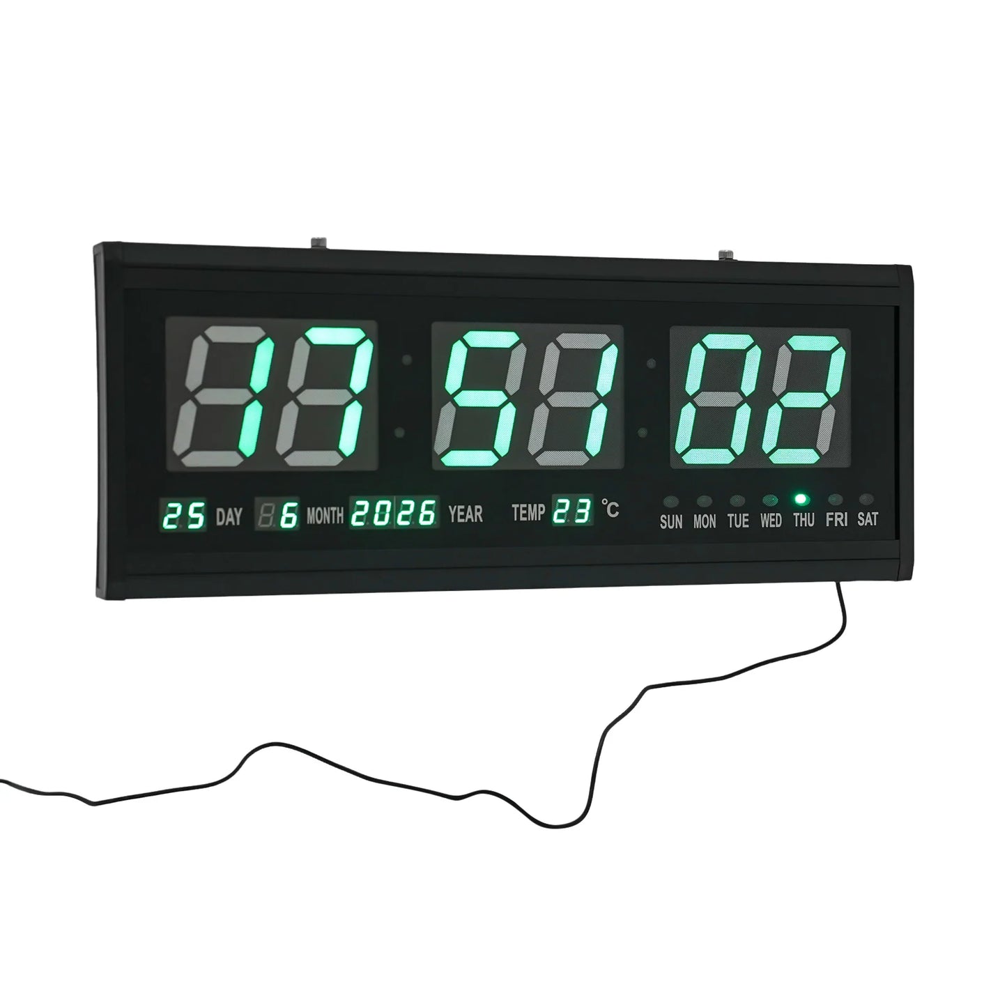 220 V große LED-Digital-Wanduhr, Zeit, Temperatur, Datum, Woche, Anzeige, automatischer Dimmer, leuchtende, leise Tischuhr, Wanduhr, 48 x 19 cm
