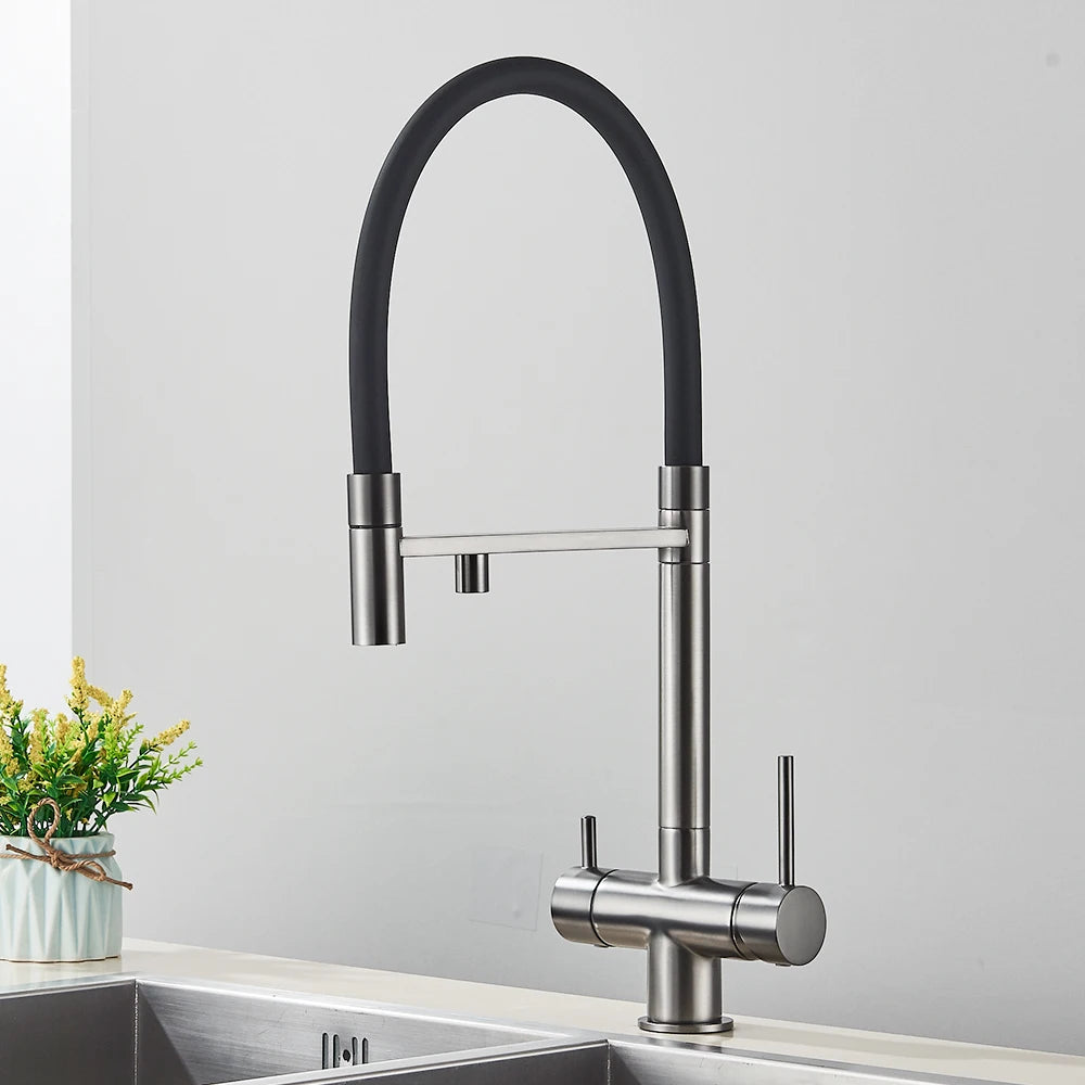 Rozin Filter Water Kitchen Faucet Black Pull Down Flexible Sprayer Faucets 2 in 1 Purification Pure Water Mixer Tap 360 Swivel