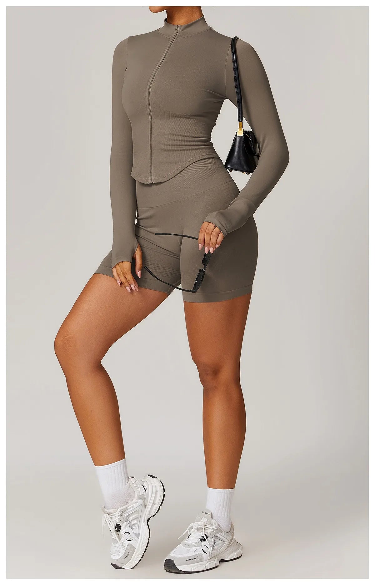 Ctenkevet Women Slim High Neck Jacket Sports Suit Female Two Piece Yoga Clothes Sport Outfit For Woman Buttock Lift Sports Suit.