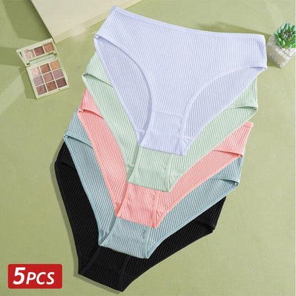 5PCS Women's Cotton Panties Sexy Low Waist Briefs Striped Underpants Female Comfortable Stretch Lingerie Ladies Soft Underwear
