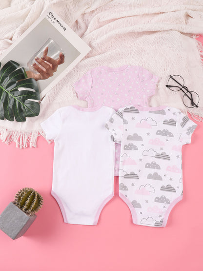 3PCS Sommer Jungen und Mädchen Nette Muster Hoodie Set Kurzarm Dreieck Overall Neugeborenen Baumwolle Bequeme Overall Pyjamas