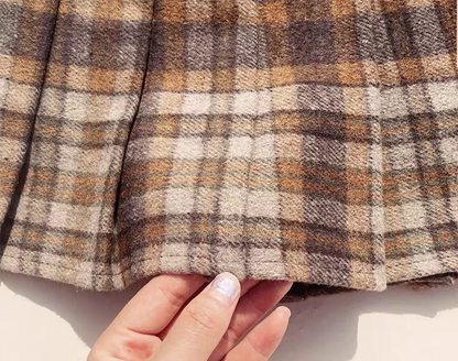 Plaid Woolen Pleated Skirts for Women Fall Winter High Waist Preppy Warm Mini Skirts Lady Fashion Korean All-Match A Line Skirts.