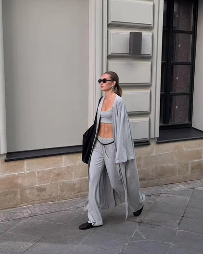 Hirsionsan Modal Soft Loose Sets Women Casual Three Pieces Long Sleeve Cardigan & High Waist Pants & Vest Outfits Tracksuit 2025