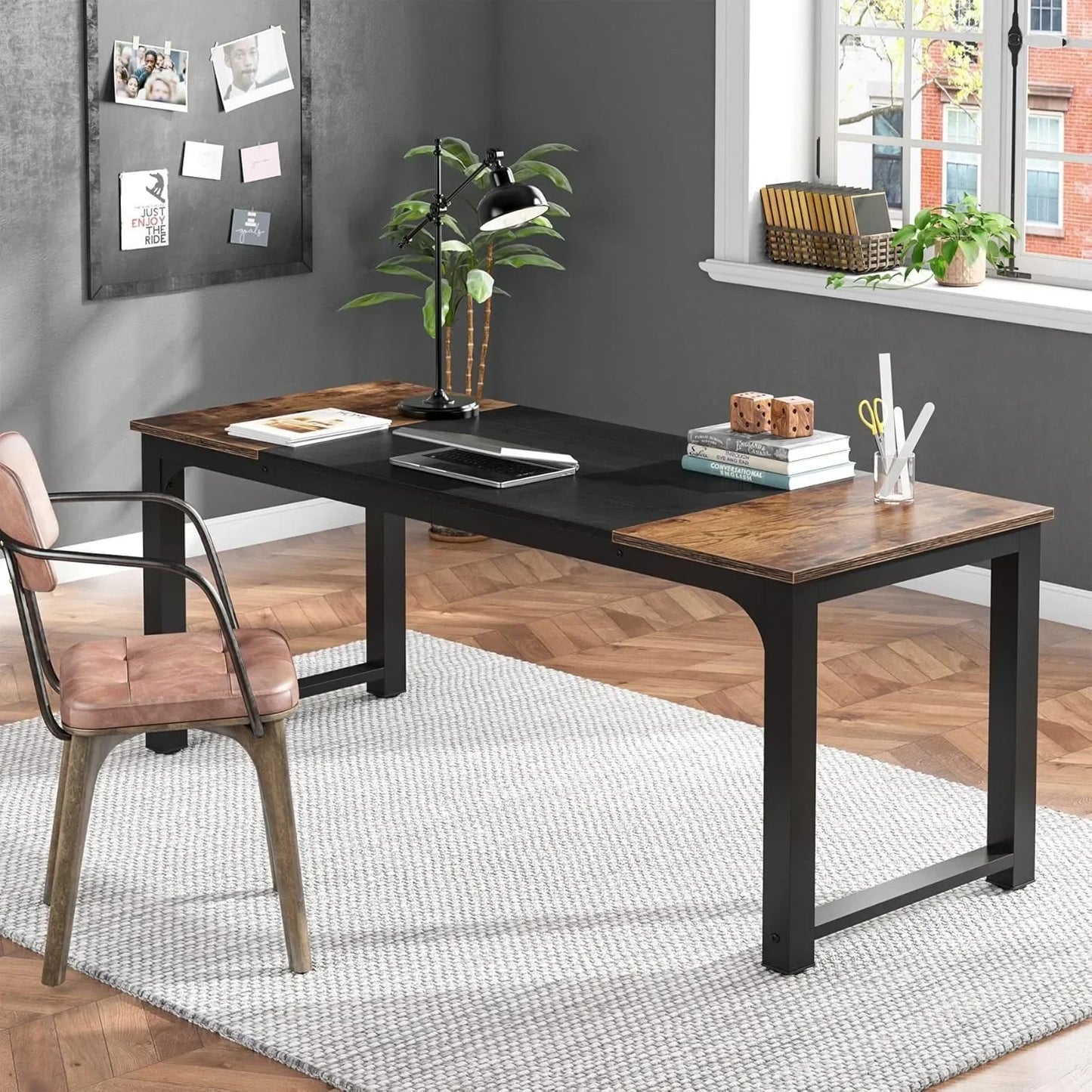 LITTLE TREE 70,8-Zoll-Chefschreibtisch, großer Büro-Computertisch mit dickem Rahmen, Arbeitsplatz-Business-Möbel für das Heimbüro