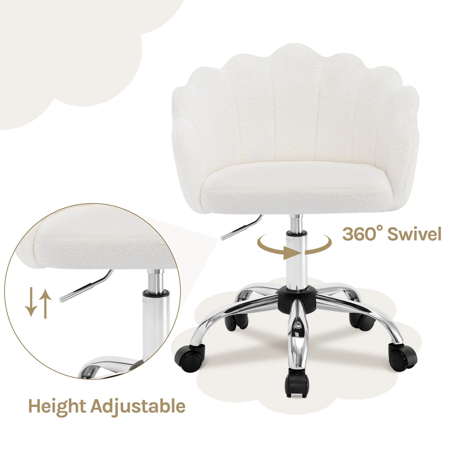 WOLTU Höhenverstellbarer, ergonomischer Schreibtischstuhl, Drehstuhl mit Rollen, Gaming-Schminkstuhl, Lordosenstütze für das Heimbüro