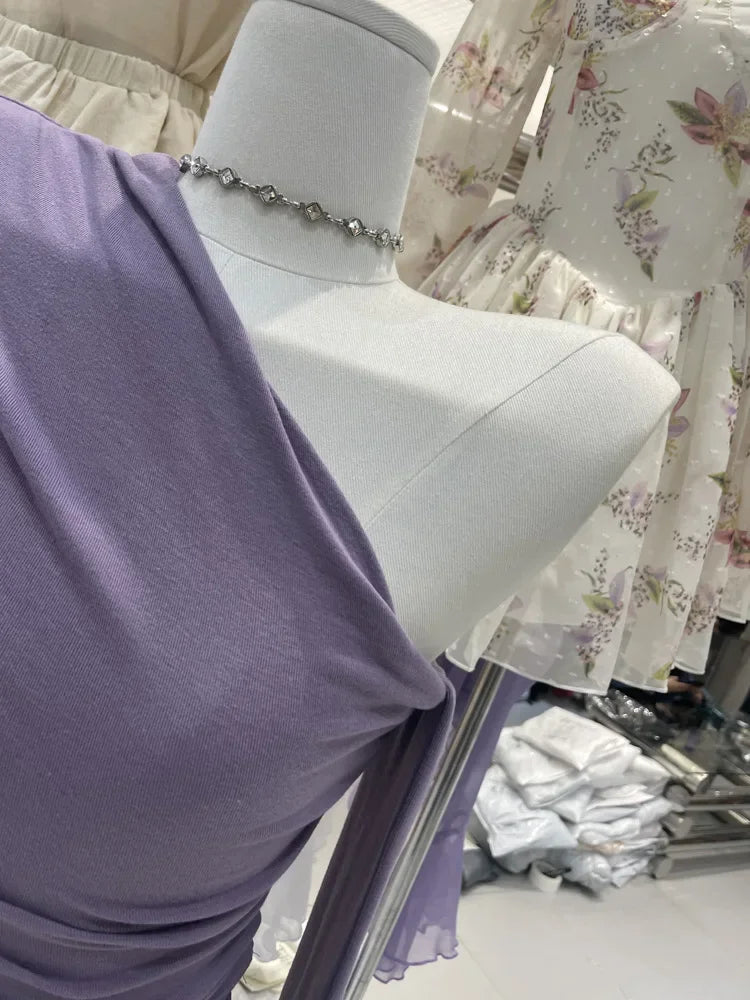 French Style Long Sleeve Slim Fit T-Shirt Women Early Autumn Design Sexy Short Length Beautiful Top Shoulder Bared Side Collar.