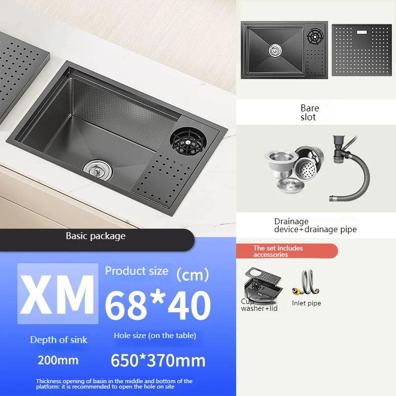 Stainless Steel Hidden Sink Bar Kitchen Sinks Small Single Slot with Lid Touring Car Multifunctional Wash Basin Balcony Garden