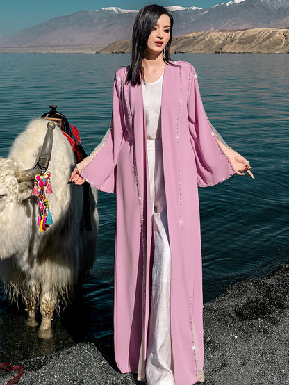 Eid Diamonds Abayas for Women 2025 Fashion Muslim Dress Dubai Open Abaya Kebaya Kimono Jalabiya Caftan Marocain Femme Robe Gown