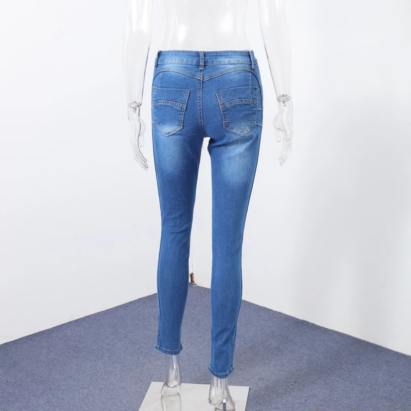 Slim High-waist Jeans Women's Sexy Skinny Pencil Pants Washed Denim Long Trousers 2025 Autumn New Ladies Zipper Streetwear.