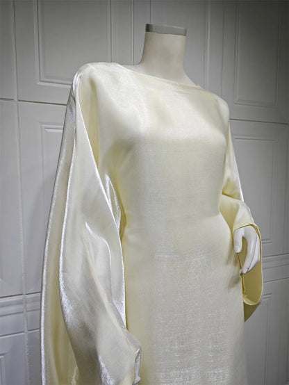 Siskakia Muslim 2024 New Eid Dresses Solid Shiny Satin Batwing Sleeve Modest Kebaya Turkish African Women Abayas Saudi Clothing