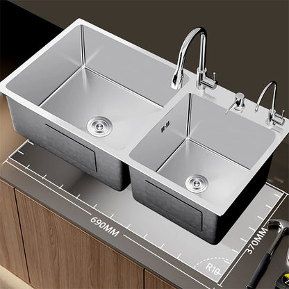 304 Stainless Steel Kitchen Sink Above Counter Undermounter Silver Double Farmhouse Wash Basin with Gourmet Faucet Drainage
