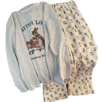 Spring and Autumn New Women's Cartoon Ins Style Pajamas Homewear Suit Girls Students Long-Sleeved Sweet Pajamas Loose Homewear.