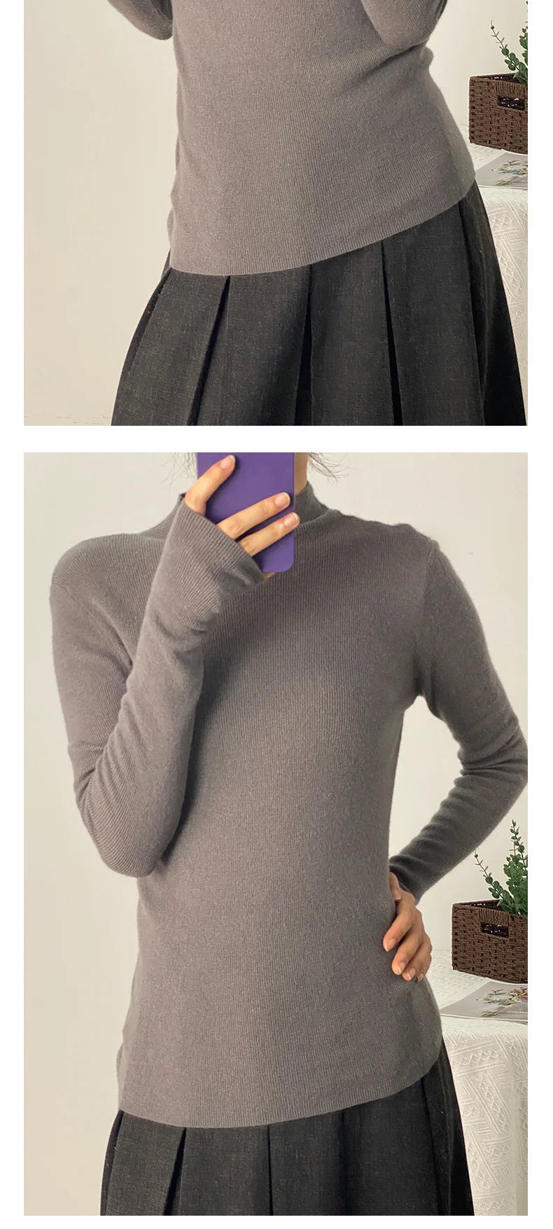 100% Ultra-fine Merino Wool Sweater Autumn and Winter Loose and Simple Semi-turtleneck Wool Bottoming Shirt Multi-color Sweater