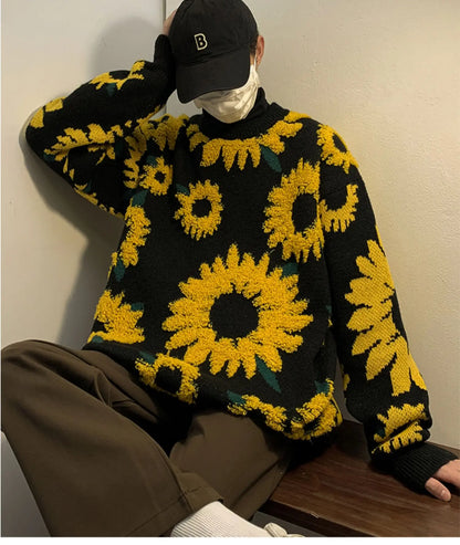 2024 Sweater Winter Sunflower Warm Sweaters  Fashion Male O-Neck Pullovers Sweater Men Loose Casual Sweater Thick Knitted Unisex.