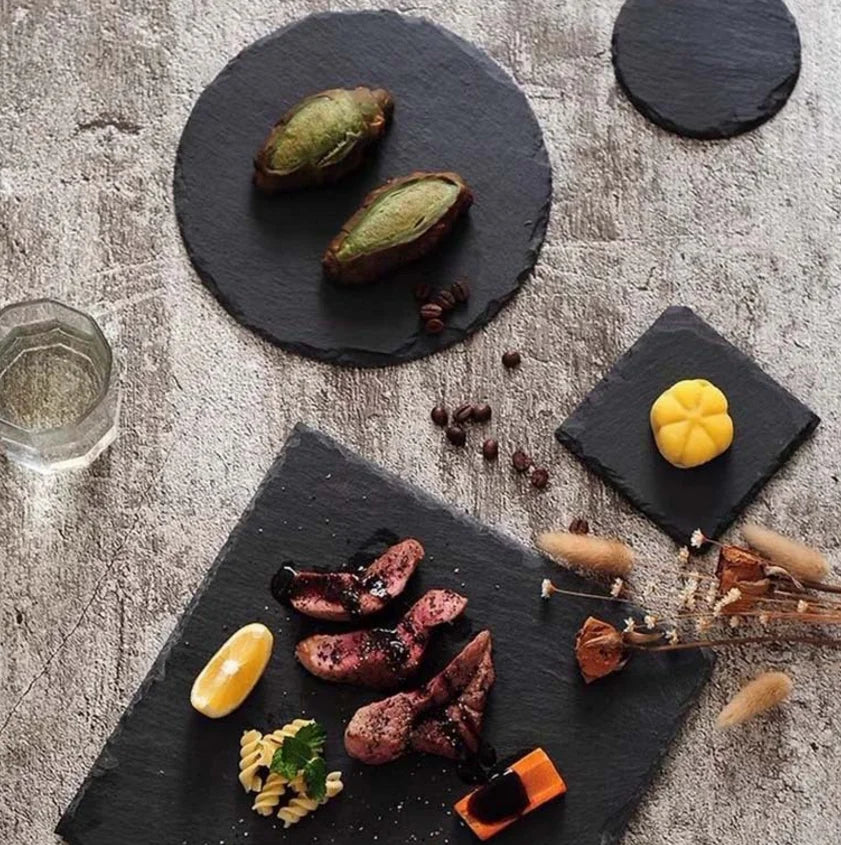Japanese And Korean Style SLATE Plate Dessert Sushi Flat Western Food Black SLATE Plate Tableware.