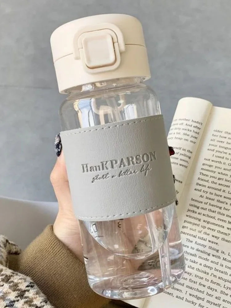 500ml Portable Water Bottle with Straw Creative Cute Leak-proof Plastic Drinking Bottle Milk Coffee Tea Juice Cup Drinkware.