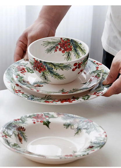 1PC Creative Kitchen Ceramic Plates Exquisite Christmas Tableware Steak Pasta Salad Plates High-quality Ceramic Dinner Plates.