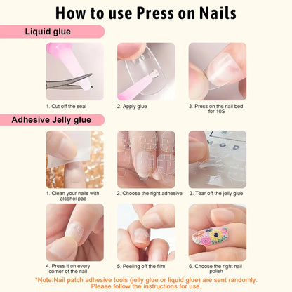 Glossy Press on Nails Set Short Oval Shiny Gradient French Nail Art Design Reusable Full Cover Fake Nails with Glue for Girls.