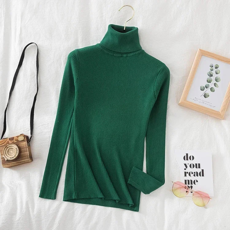 2025 Women Autumn Winter Casual Tops Women Turtleneck Sweater Knitted Soft Pullovers Cashmere Jumpers Basic Solid Soft Sweaters
