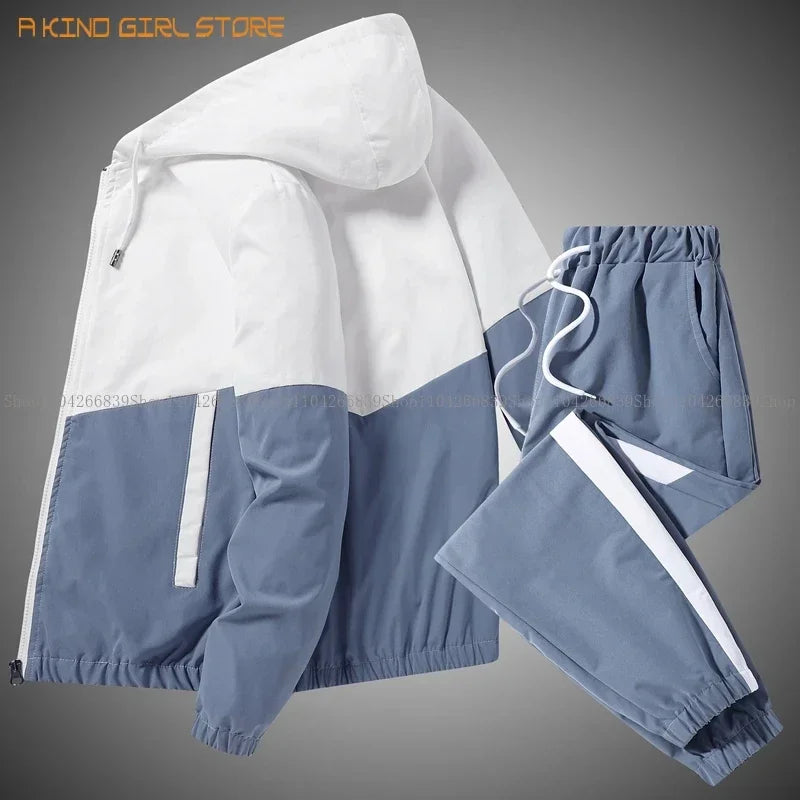 2025 Men Tracksuit Casual Joggers Hooded Sportswear Jackets And Pants 2 Piece Sets Hip Hop Running Sports Suit.