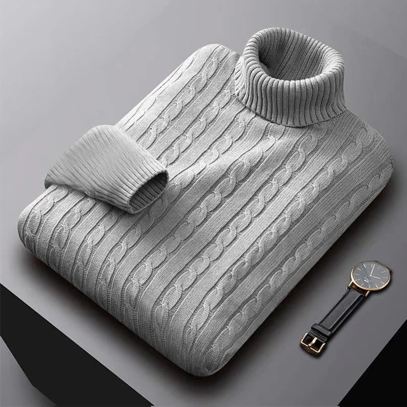 2025 New Men's High Neck Sweater Solid Color Pullover Knitted Warm Casual Turtleneck Sweatwear Woolen Mens Winter Outdoor Tops.