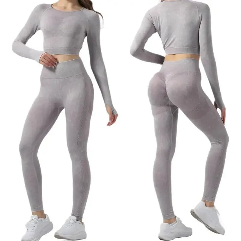 High Waist Yoga Pants Sand Washed Seamless Peach Butt Fitness Sportswear Tight Long Trousers for Women Autumn Season.