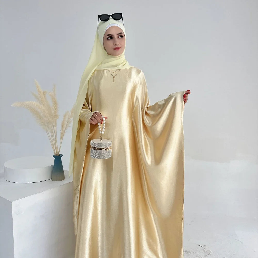 Batwing Satin Shimmer Abaya Damen Dubai Luxury Islam Muslim Kaftan Dress Women Kebaya Vestidos Djellaba Robe Femme Musulmane.