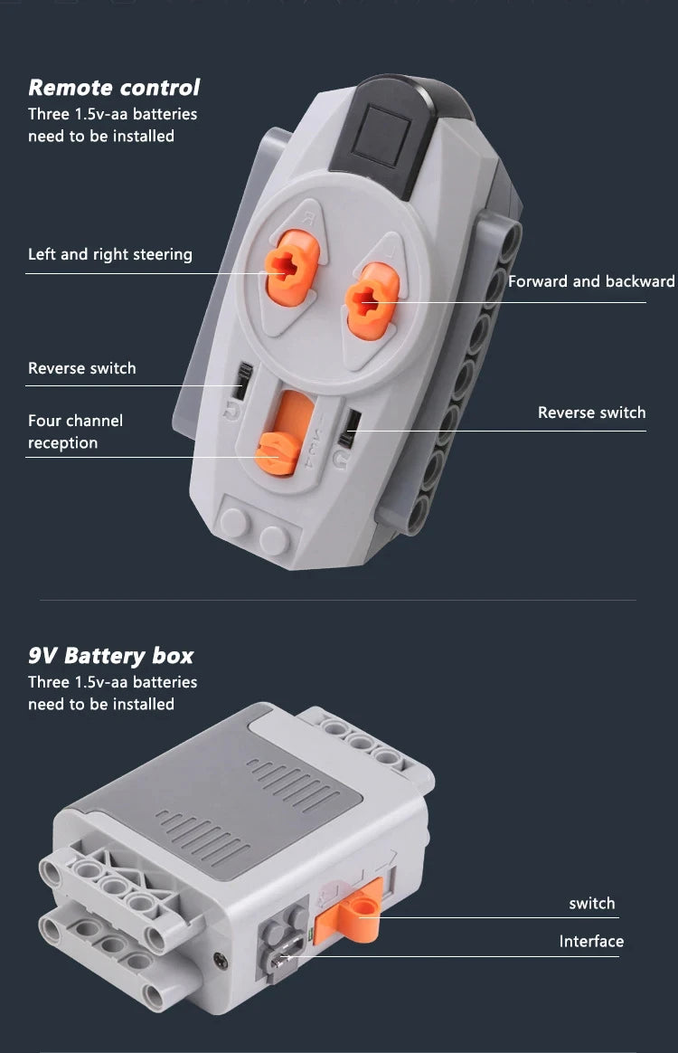 Technical Motor Battery Box Power Functions Parts IR Speed Servo Light Receiver PF APP Remote Control Car Building Blocks Bricks.