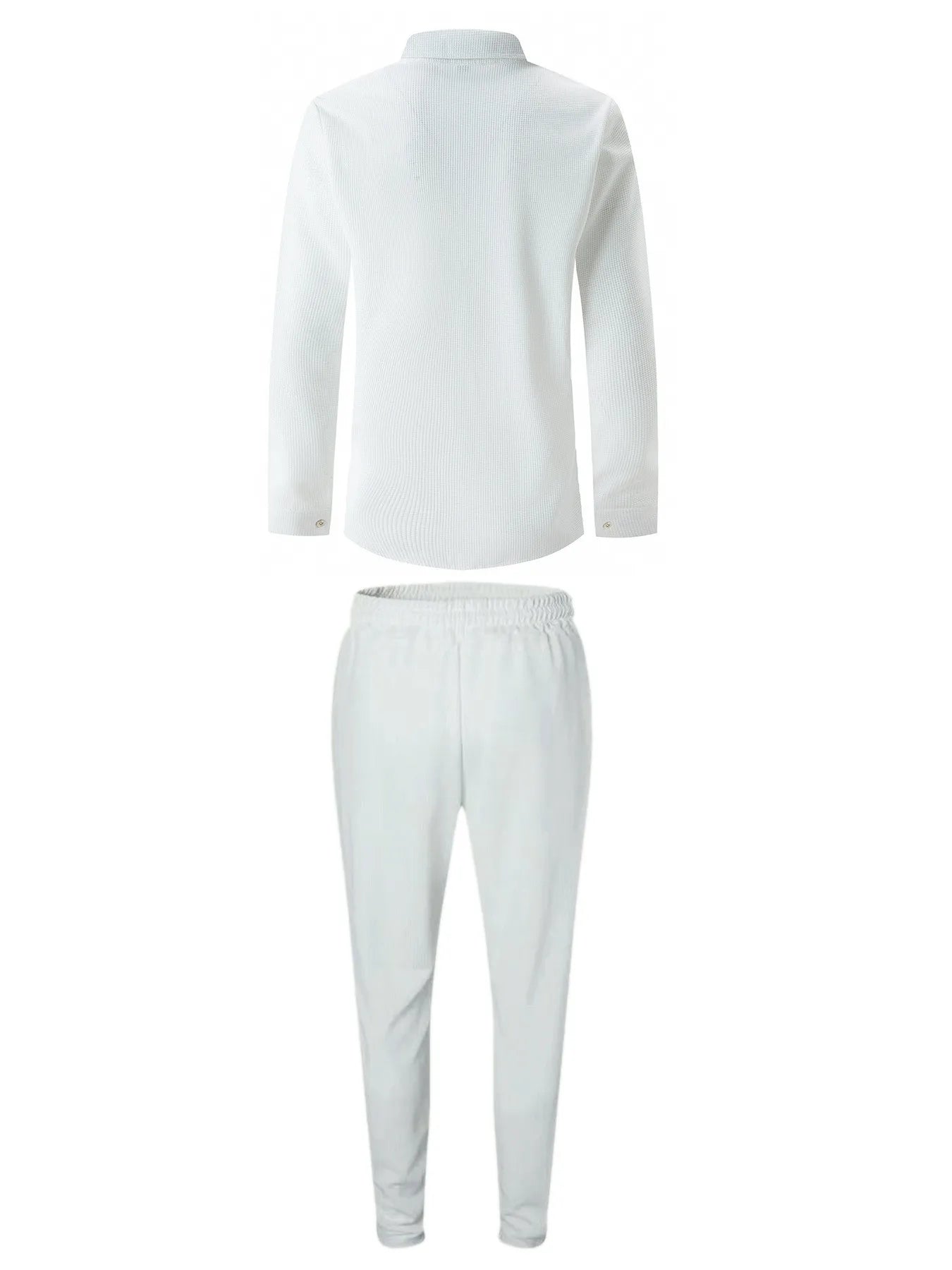 2025 Spring and autumn new men's daily casual waffle cardigan long-sleeved shirt two pants suit.