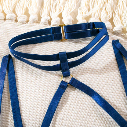 Cut Out Bra and Brief Velvet Erotic Set Women 2-Piece Halter Underwear Patchwork Thong Intimates Sexy Lingerie Pornos Suit Latex