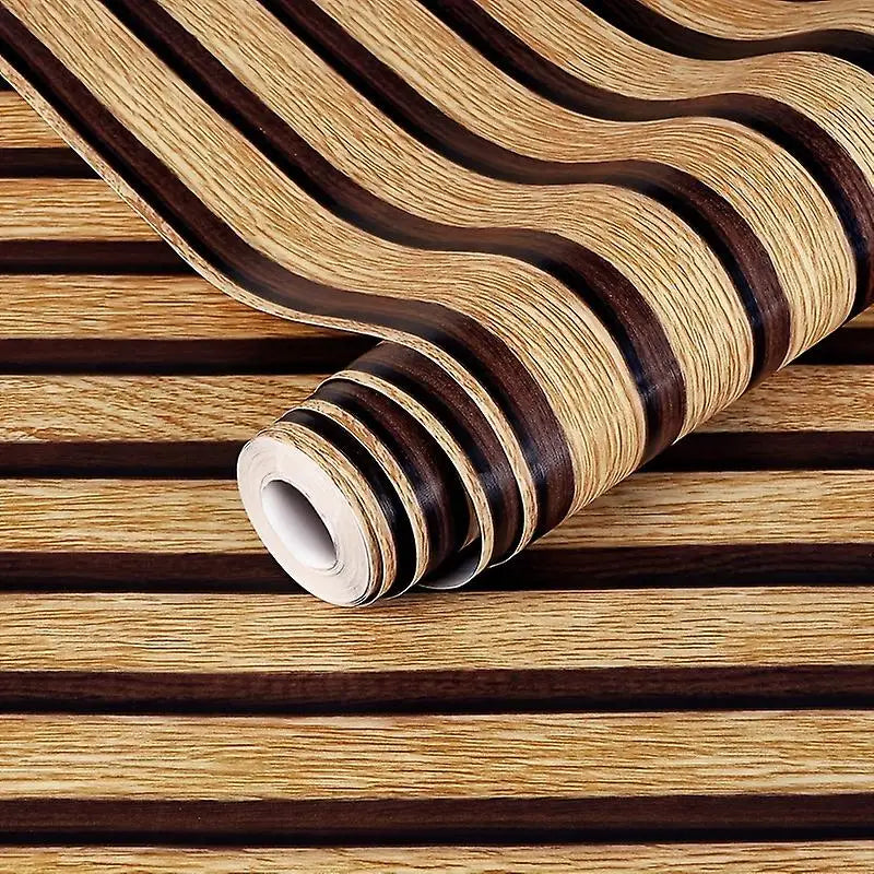 Self-adhesive Wall Wallpaper Wood Grain Striped Peel and Stick Wallpaper Removable Self-adhesive Vinyl Furniture Dormitory Home