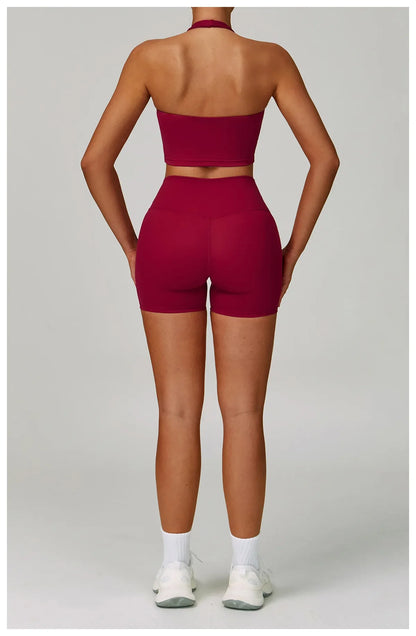 Yoga Shorts Set Women Sports Bra Long Sleeve Zipper Jacket Tight Fitting Pants Fitness Suit Outdoor Running 2PCS Workout Clothes.