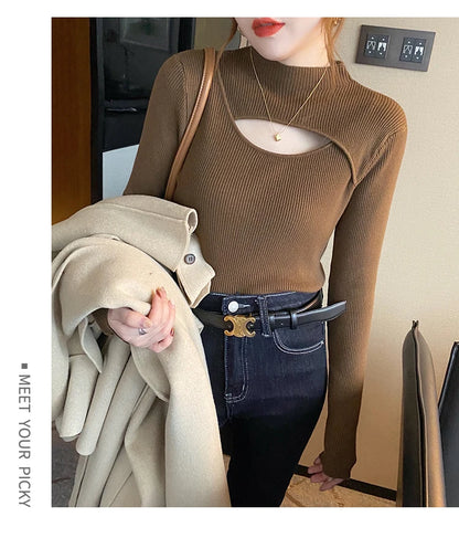 Herbst Winter Gestricktes Hemd Frauen Pullover Stricken Pullover Tops Mode Weibliche Lange Hülse Dünne Elastische Dünne Pullover Shirts