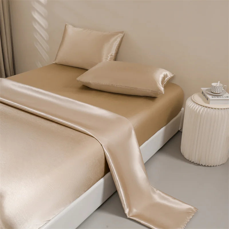 Satin Bed Sheets, Queen Size Sheets Set, 4 Pcs Silky Bedding Set   1 Deep Pocket Fitted Sheet + 1 Flat Sheet + 2 Pillowcases.